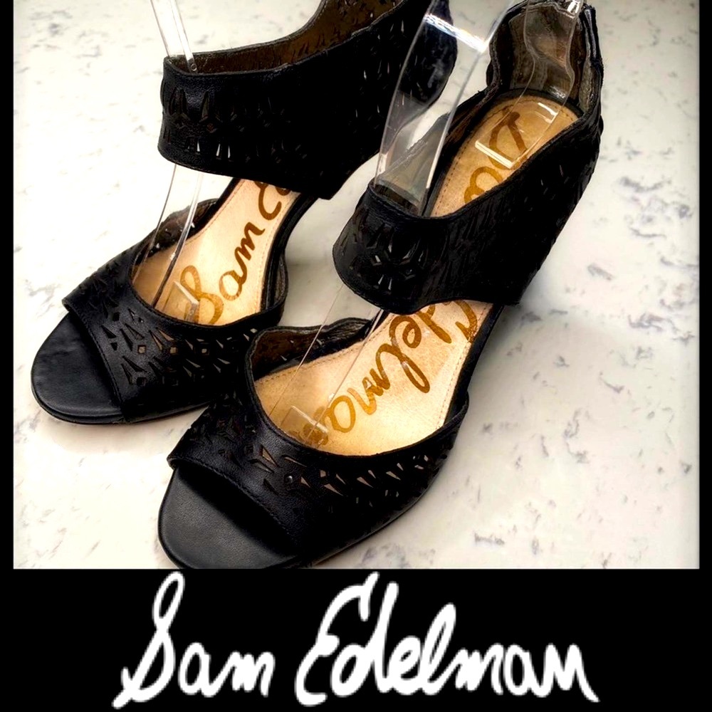 Sam Edelman Black Sandal Peep Toe Strappy Heel Az 6 eyelet opening for evening